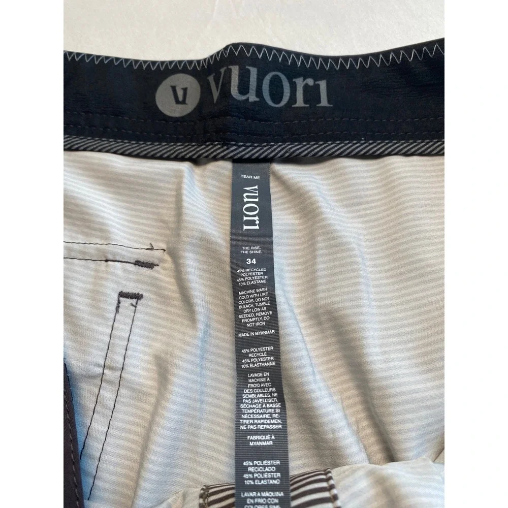 Vuori Mens Striped Board Shorts Brown Green Swim Trunks Size 34 V001